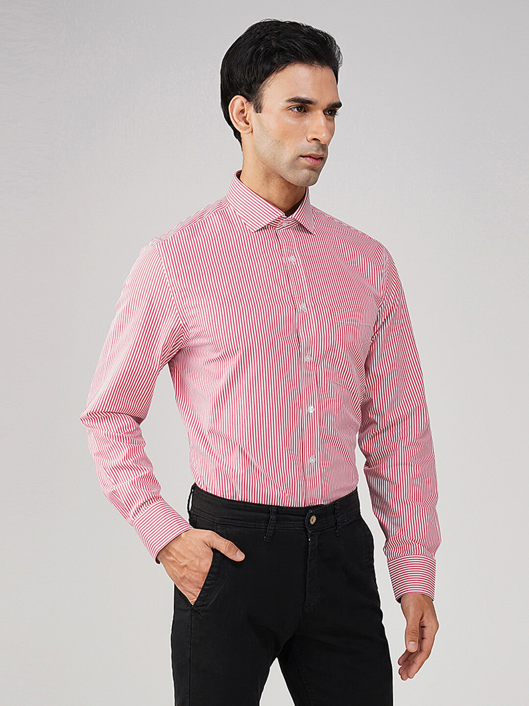 OthersStripes, 2.75 Inch English Spread Semi, Single cuff, 2 horizontal buttons bevelled front