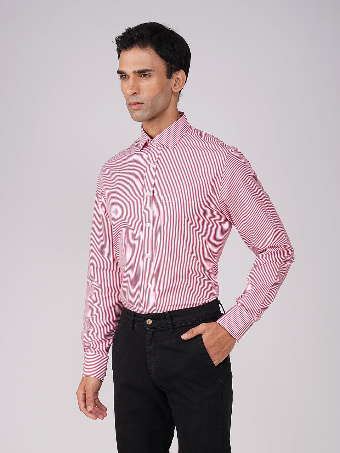 OthersStripes, 2.75 Inch English Spread Semi, Single cuff, 2 horizontal buttons bevelled front